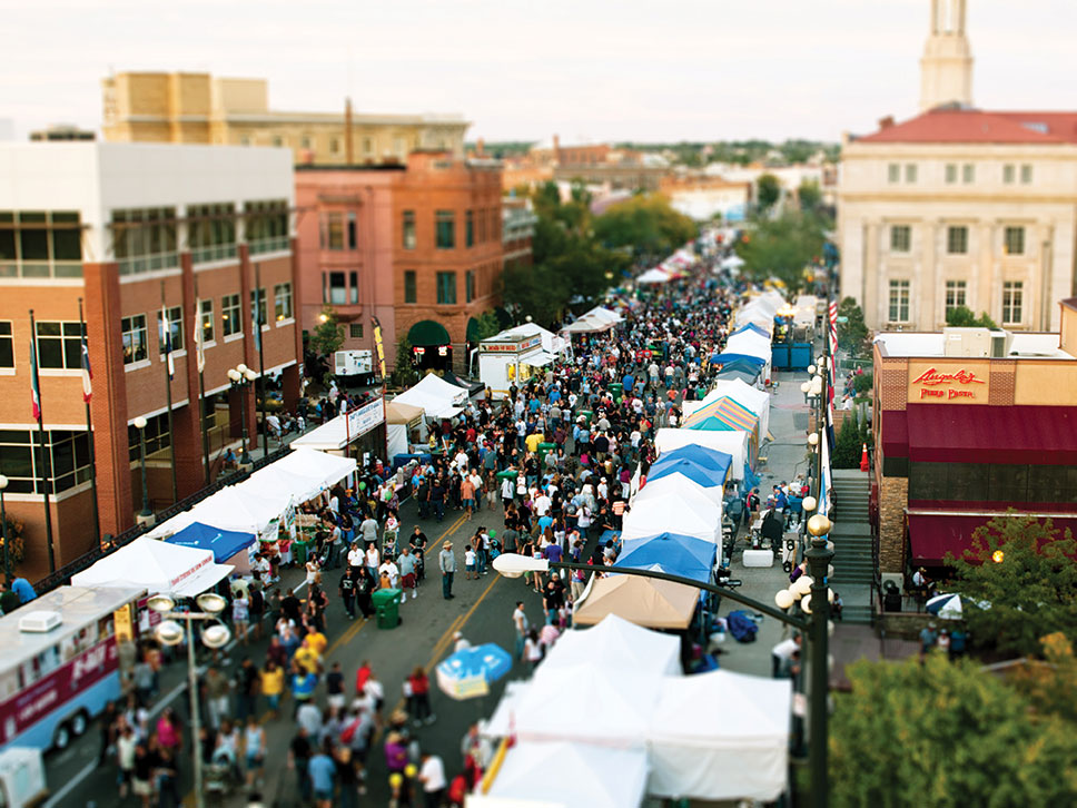 Aerial view of a street festival