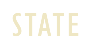 STATE in tan letters