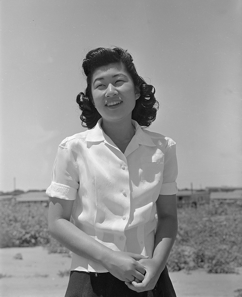 Black and white photo of a woman.