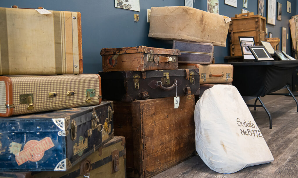 Stack of old trunks and suitcases.