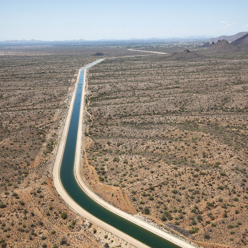 Aerial view of an irrigation ditch.