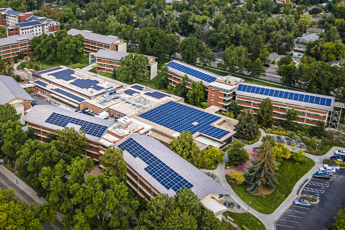 Aerial view of campus dorms.