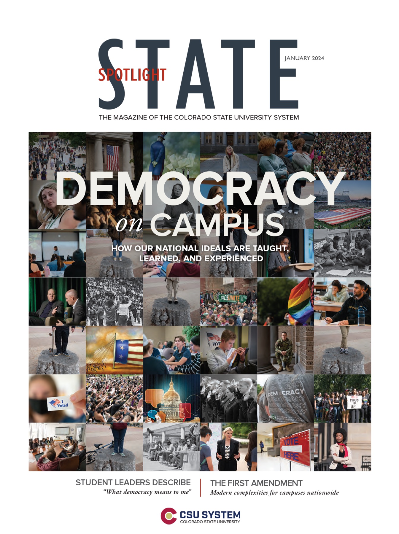 STATE magazine cover with the headline "Democracy on Campus."